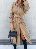 Chic Women's Wrap Shirt Dress with Button Placket