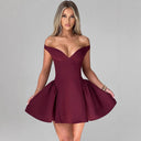Women's Off-Shoulder Cocktail Dress with Flared Skirt and Stylish Draping