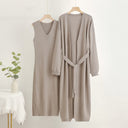 Chic Women's V-Neck Dress and Cardigan Set