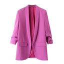 Chic Women's Blazer with Rolled Sleeves and Utility Pockets