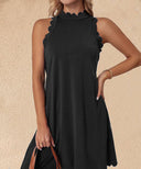 Women's Sleeveless Scalloped Neckline Dress with Flowing Design