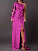 Chic Women's Asymmetrical Evening Dress with Pleats