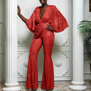 Stylish Sequined Jumpsuit with Flared Legs