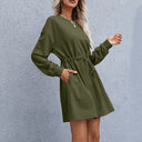 Women's Stylish Sweatshirt Dress with Waist Tie & Pockets