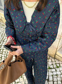 Chic Floral Print Women’s Long Trousers with Elastic Waist and Pockets