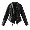 Chic Women's Faux Leather Blazer with Belt