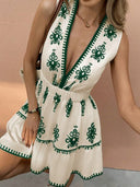 Artistic Embroidered Mini Dress with Flared Hem