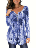 Flowing Women's Long Sleeve Blouse with Button Neckline