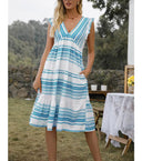 Women's Chic Ruffle Dress with Trendy Belt