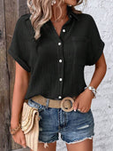 Textured Fabric Women's Short Sleeve Blouse