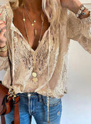 Chic V-Neck Blouse with Lace Accents for Women
