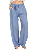 Women's Linen Wide Leg Trousers with Side Pockets