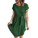 Chic Women's Button Dress with Waist Belt