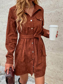 Chic Women's Belted Shirt Dress with Pockets