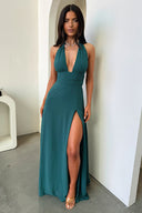 Women's Deep V-Neck Maxi Dress with Slit