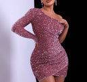 Radiant Sequined Mini Dress with Asymmetrical Design