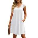 Lace-Trimmed Women's Sleeveless Dress with Pockets