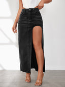 High Slit Women's Denim Skirt - Stylish Casual Design