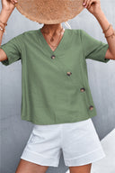 Stylish Women's Wrap Blouse with Button Accents