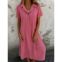 Chic Women's Short Sleeve Shirt Dress with Button Accents