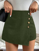 Women's Ribbed Mini Skirt with Button Accents