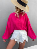 Chic Women's Blouse with Wide Sleeves and Bow Detail