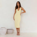 Stylish Women's Midi Dress with Deep V-Neck & Halter Twist