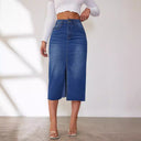 Chic High-Waisted Denim Skirt with Side Slit
