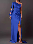 Chic Women's Asymmetrical Evening Dress with Pleats