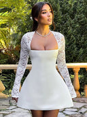 Chic Women's Dress with Lace Sleeves