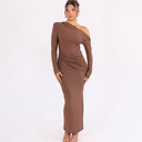 Chic Asymmetrical Neckline Maxi Dress