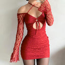 Chic Mini Dress with Sheer Sleeves & Ruffle Accents