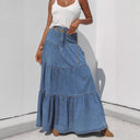 Boho Chic Women's Denim Maxi Dress with Ruffled Skirt