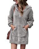 Cozy Hooded Fleece Dress with Zippered Pockets
