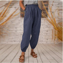 Chic Women's Pants with Side Pockets & Elastic Waist