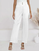 Chic Wide-Leg Pants with Elastic Waist and Button Accents