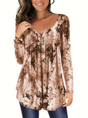 Flowing Women's Long Sleeve Blouse with Button Neckline
