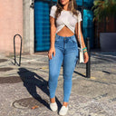 Trendy Women's High-Waisted Cargo Jeans with Chic Pockets