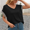 Women's V-Neck Striped Sleeve T-Shirt - Relaxed Fit