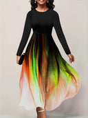 Chic Maxi Dress with Gradient Design and Long Sleeves