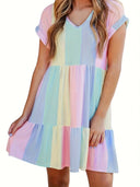 Modern Striped V-Neck Ruffle Dress for Women