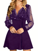 Chic Women's Dress with Sheer Sleeves and Shimmering Accents