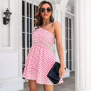 Chic One-Shoulder Checkered Dress for Women