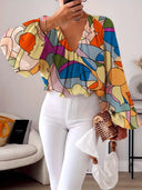 Graphic V-Neck Blouse for Women