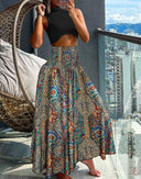 Colorful Ethno Pattern Women's Macro Skirt with Elastic Waistband