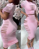 Women's Cut-Out Ribbed Dress - Chic & Stylish