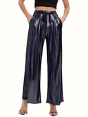 High-Gloss Pleated Women's Trousers for Chic Style
