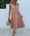 Chic Women's Button Dress with Ruffle Accents