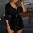 Chic Women's Short Sleeve Shirt Dress with Belt