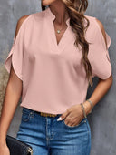 Chic Women's Blouse with Cut-Out Sleeves and Stand-Up Collar
